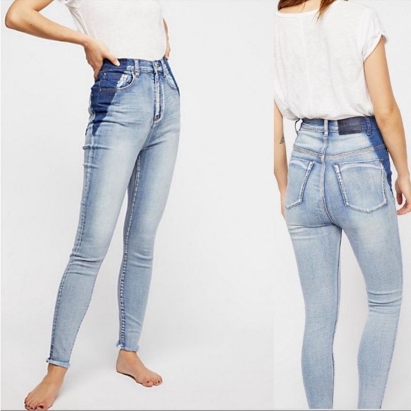 One Teaspoon One X Super High Waist Freebirds Ii Two Tone Skinny Jeans - Picture 1 of 9